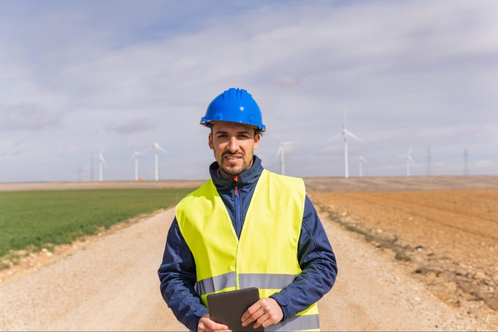 Young male engineer working at renewable energy