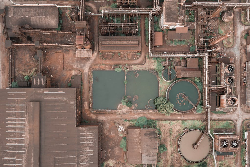 Wastewater treatment plant with round ponds in factory
