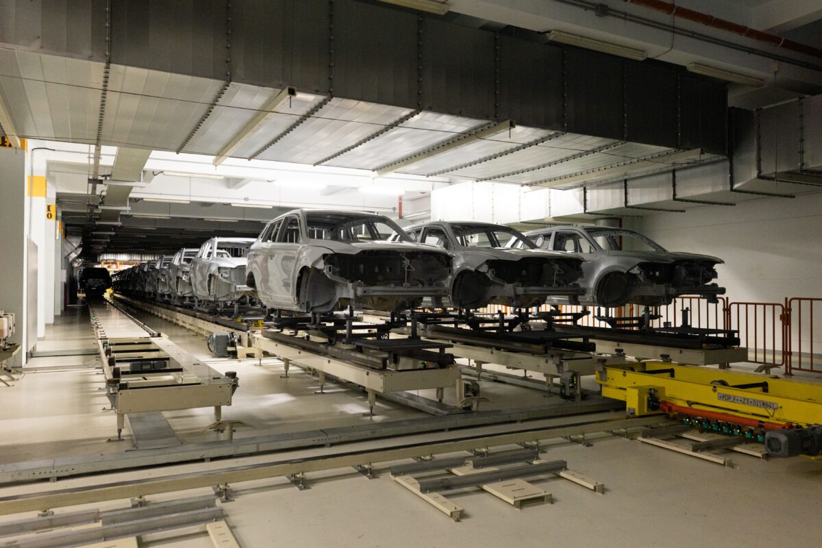 car bodies on an assembly line