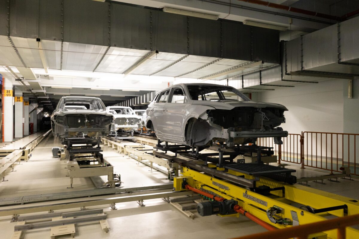 car bodies on automated assembly line