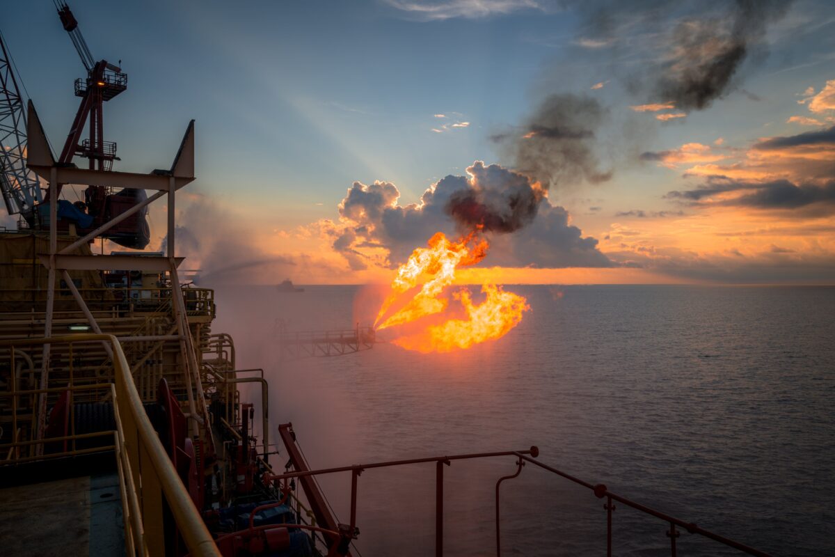 flames from burning gas near offshore oil rig